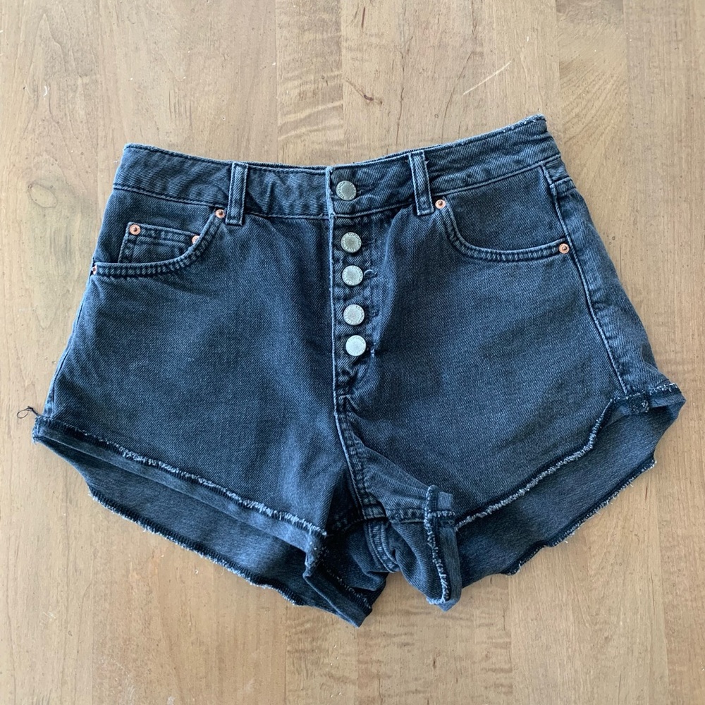 Topshop Black Denim Button Shorts